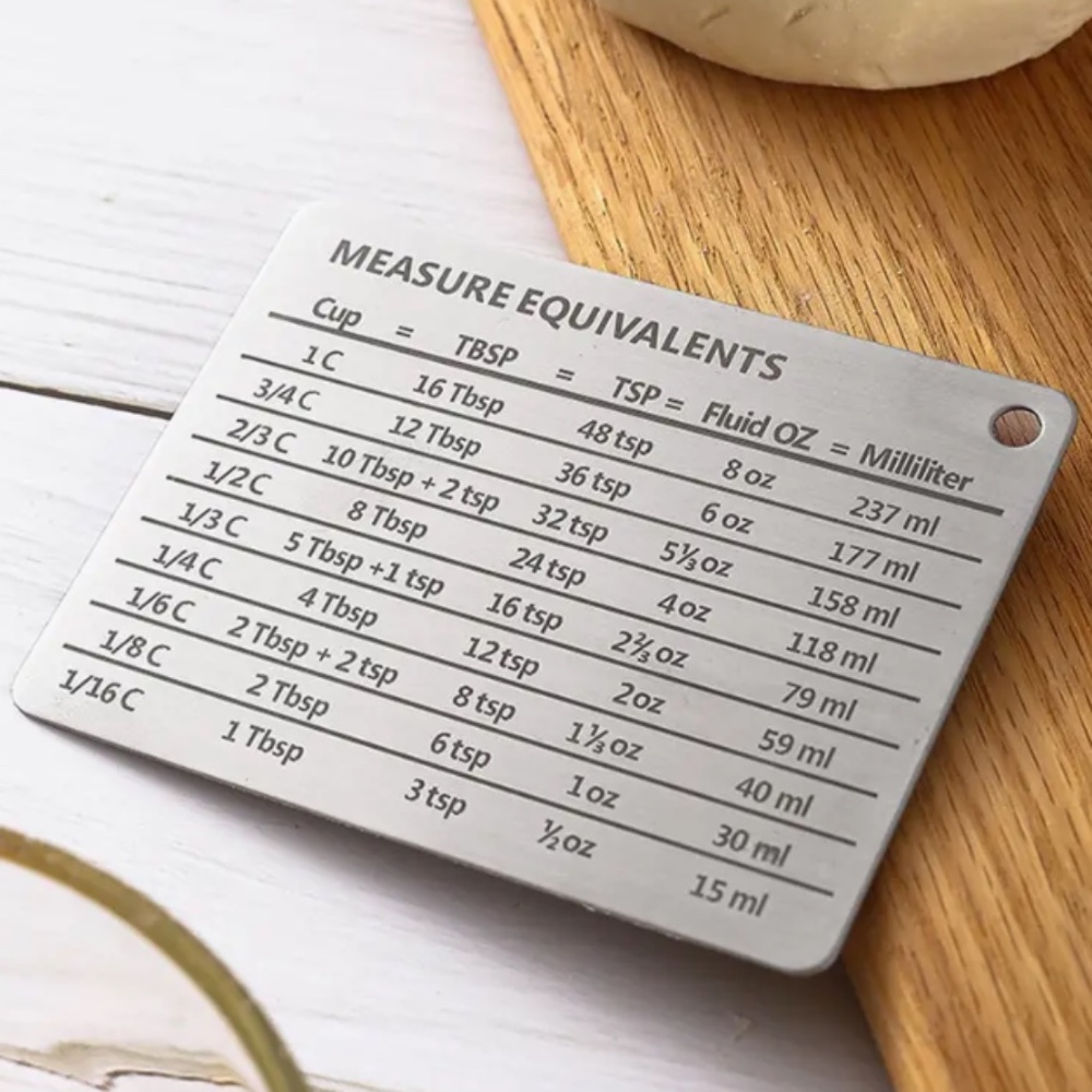 Stainless Steel Fridge Magnet with Measure Equivalents 4.3” x 3.3”